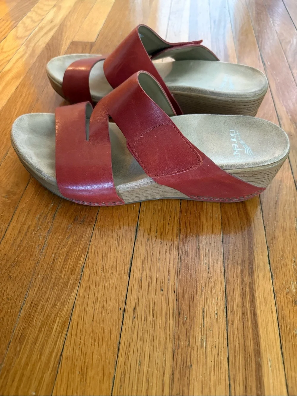 Dansko Lacee Wedge Sandal in Burnished Red Leather